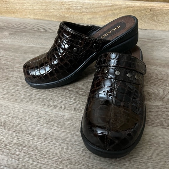 Ingaro Dark Brown Faux Crock Leather Clogs - Picture 2 of 14